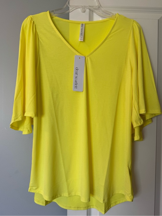 Dear Scarlett Tops - Dear Scarlett Neon Yellow V-Neck Flutter Sleeve Tunic Top Blouse NWT Size Small